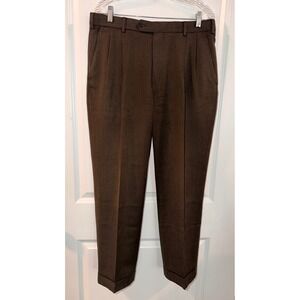 Brooks Brothers Mens 37X27 Brown 100% Wool Pleated Cuffed Dress Pants Canada